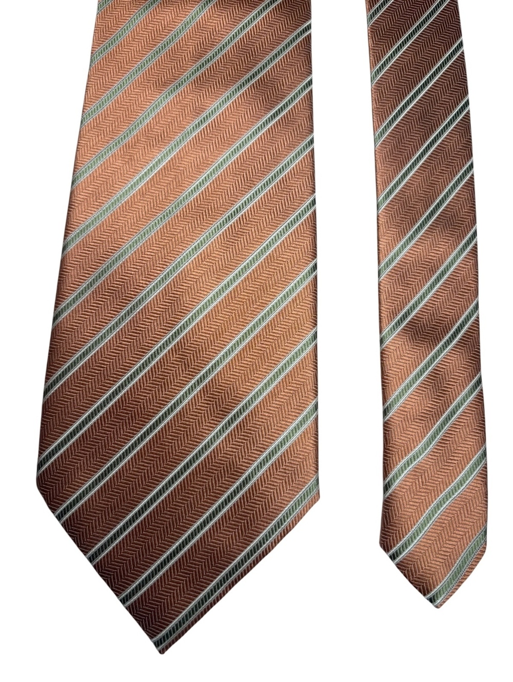 Henry Jacobson 100% Silk Handmade Orange Green Herringbone Men's Designer Tie